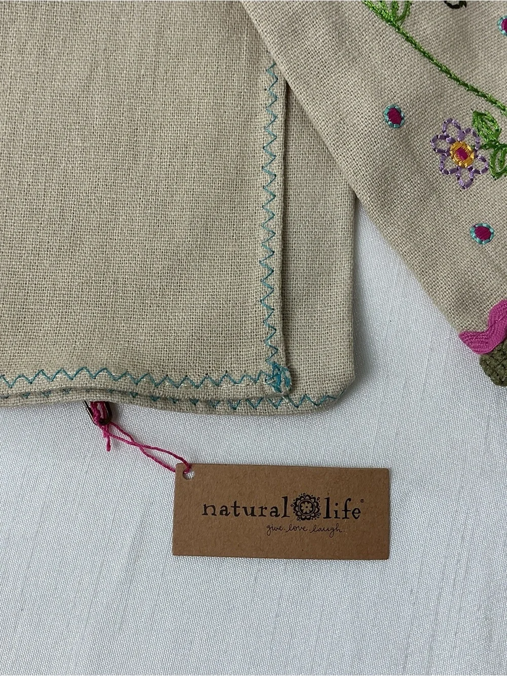Natural Life Embroidered Linen Hand Towel